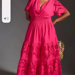 Anthropologie The Somerset Pink Maxi Dress: Cutwork Edition Size XL